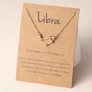**LIBRA* Gold x Rhinestone Constellation Pattern Shape Fashion Necklace